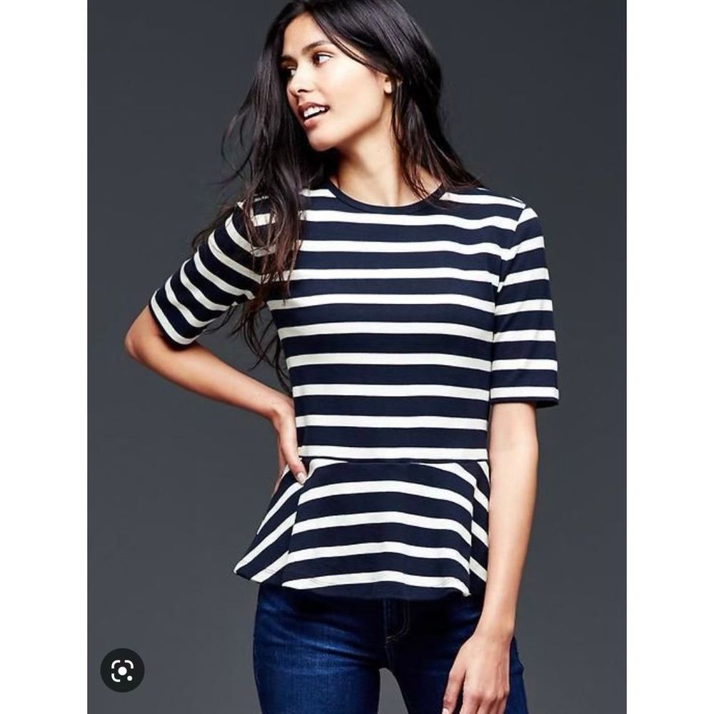 White and navy peplum top